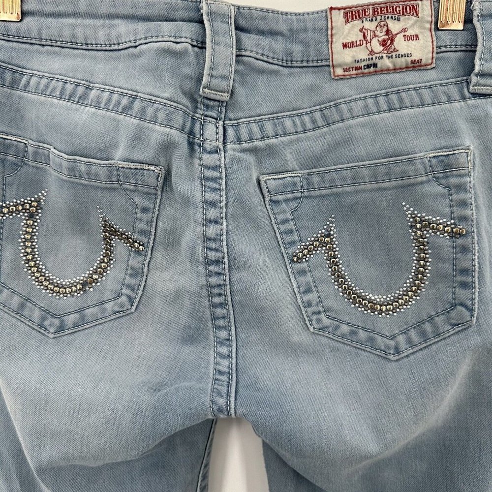 True Religion Curvy Skinny Studded Capri Blue Denim Jean Size 29 - Picture 4 of 5